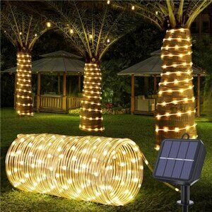 Solar rope lights 66ft 200 led waterproof outdoor string lights patio garden dec